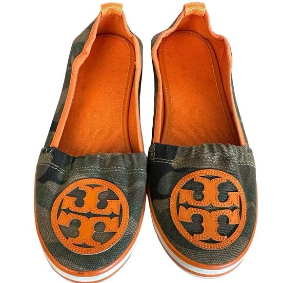 Tory Burch Women's Camouflage Reva Flats Green/Orange Size 6M - Picture 1 of 10
